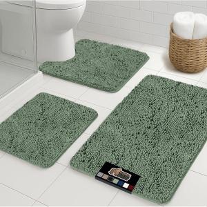 imageGORILLA GRIP Bathroom Rug Sets 3 Piece Bath Mat Set and Oval Toilet Base with Rubber Backing Plush Absorbent Shaggy Chenille Washable Mats Includes 24x195 24x17 and 30x20 Inch Rugs GreySage