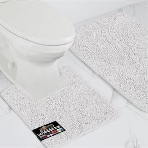 imageGORILLA GRIP Bathroom Rug Sets Soft Chenille 2 Piece Area Rugs Set Toilet Base Mat and 30x20 Carpet Absorbent Microfiber Washable Mats Dry Quickly Home Dcor and Bath Room Accessories GreyWhite