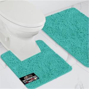 imageGORILLA GRIP Bathroom Rug Sets Soft Chenille 2 Piece Area Rugs Set Toilet Base Mat and 30x20 Carpet Absorbent Microfiber Washable Mats Dry Quickly Home Dcor and Bath Room Accessories GreyTurquoise