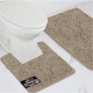 imageGORILLA GRIP Bathroom Rug Sets Soft Chenille 2 Piece Area Rugs Set Toilet Base Mat and 30x20 Carpet Absorbent Microfiber Washable Mats Dry Quickly Home Dcor and Bath Room Accessories GreyGray Beige