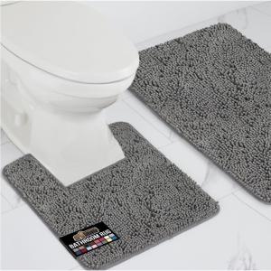 imageGORILLA GRIP Bathroom Rug Sets Soft Chenille 2 Piece Area Rugs Set Toilet Base Mat and 30x20 Carpet Absorbent Microfiber Washable Mats Dry Quickly Home Dcor and Bath Room Accessories GreyGrey