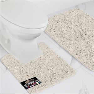 imageGORILLA GRIP Bathroom Rug Sets Soft Chenille 2 Piece Area Rugs Set Toilet Base Mat and 30x20 Carpet Absorbent Microfiber Washable Mats Dry Quickly Home Dcor and Bath Room Accessories GreyIvory