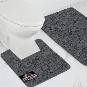 imageGORILLA GRIP Bathroom Rug Sets Soft Chenille 2 Piece Area Rugs Set Toilet Base Mat and 30x20 Carpet Absorbent Microfiber Washable Mats Dry Quickly Home Dcor and Bath Room Accessories GreyCharcoal