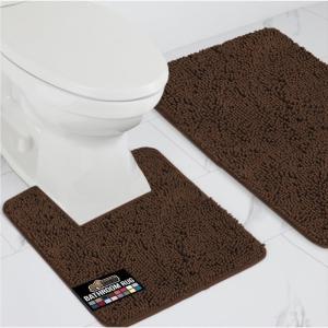 imageGORILLA GRIP Bathroom Rug Sets Soft Chenille 2 Piece Area Rugs Set Toilet Base Mat and 30x20 Carpet Absorbent Microfiber Washable Mats Dry Quickly Home Dcor and Bath Room Accessories GreyBrown