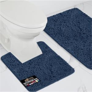 imageGORILLA GRIP Bathroom Rug Sets Soft Chenille 2 Piece Area Rugs Set Toilet Base Mat and 30x20 Carpet Absorbent Microfiber Washable Mats Dry Quickly Home Dcor and Bath Room Accessories GreyNavy
