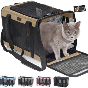 imageGORILLA GRIP Cat Carrier Travel Bag Up to 15 Lbs Soft Collapsible Small Dog Carriers Top and Side Entry Breathable Mesh Grip Feet on Underside Cozy Washable Waterproof Pad Portable Kennel GrayBeige
