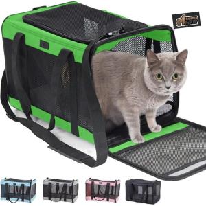 imageGORILLA GRIP Cat Carrier Travel Bag Up to 15 Lbs Soft Collapsible Small Dog Carriers Top and Side Entry Breathable Mesh Grip Feet on Underside Cozy Washable Waterproof Pad Portable Kennel GrayLight Green