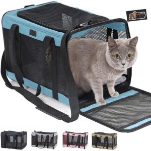 imageGORILLA GRIP Cat Carrier Travel Bag Up to 15 Lbs Soft Collapsible Small Dog Carriers Top and Side Entry Breathable Mesh Grip Feet on Underside Cozy Washable Waterproof Pad Portable Kennel GrayBlue