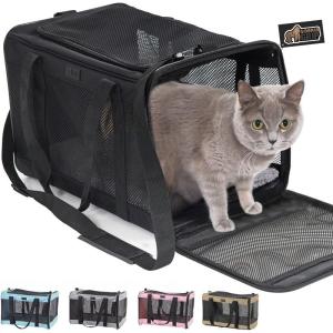 imageGORILLA GRIP Cat Carrier Travel Bag Up to 15 Lbs Soft Collapsible Small Dog Carriers Top and Side Entry Breathable Mesh Grip Feet on Underside Cozy Washable Waterproof Pad Portable Kennel GrayBlack