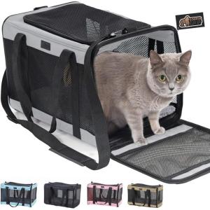 imageGORILLA GRIP Cat Carrier Travel Bag Up to 15 Lbs Soft Collapsible Small Dog Carriers Top and Side Entry Breathable Mesh Grip Feet on Underside Cozy Washable Waterproof Pad Portable Kennel GrayGray