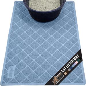 imageGORILLA GRIP Cat Litter Box Mat 35x23 Water Resistant US Designed Kitty Litter Trapping Mats Easy to Clean Scatter Control Less Mess and Clean Floors Kitten Supplies for Indoor Cats GrayLight Blue