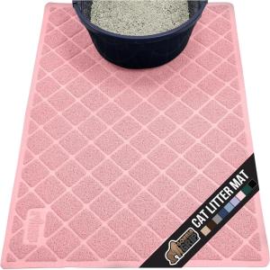 imageGORILLA GRIP Cat Litter Box Mat 35x23 Water Resistant US Designed Kitty Litter Trapping Mats Easy to Clean Scatter Control Less Mess and Clean Floors Kitten Supplies for Indoor Cats GrayLight Pink
