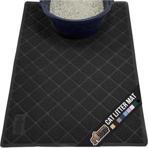 imageGORILLA GRIP Cat Litter Box Mat 35x23 Water Resistant US Designed Kitty Litter Trapping Mats Easy to Clean Scatter Control Less Mess and Clean Floors Kitten Supplies for Indoor Cats GrayBlack