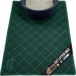 imageGORILLA GRIP Cat Litter Box Mat 35x23 Water Resistant US Designed Kitty Litter Trapping Mats Easy to Clean Scatter Control Less Mess and Clean Floors Kitten Supplies for Indoor Cats GrayHunter Green