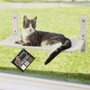 imageGORILLA GRIP Cat Window Perch Foldable Cat Window Hammock Bed with 6 Large Suction Cups Cordless Indoor Wall Shelves Strong Metal Frame Holds 40lbs Reversible Washable Sherpa Cover Large GrayBeige