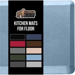 imageGORILLA GRIP Comfortable Cushioned Kitchen Mats for Floor 39x20 Waterproof and Stain Resistant Soft Top 34 Inch Thick Ergonomic Standing Desk Anti Fatigue Mat Foam Supports Ankles and Feet BlackSky Blue