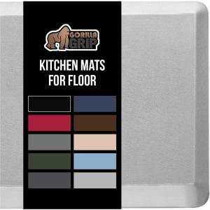 imageGORILLA GRIP Comfortable Cushioned Kitchen Mats for Floor 39x20 Waterproof and Stain Resistant Soft Top 34 Inch Thick Ergonomic Standing Desk Anti Fatigue Mat Foam Supports Ankles and Feet BlackLight Gray