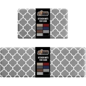 imageGORILLA GRIP Comfortable Cushioned Kitchen Mats for Floor 39x20 Waterproof and Stain Resistant Soft Top 34 Inch Thick Ergonomic Standing Desk Anti Fatigue Mat Foam Supports Ankles and Feet BlackGreyWhite