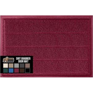 imageGORILLA GRIP Dirt Grabber Mesh Doormat LowProfile Stain and Fade Resistant Heavy Duty Quick Dry Striped Doormats Mats for Indoor or Outdoor Entry Shoe Scraper Garage Entrance Mat 47x35 Dark GrayBurgundy Wine