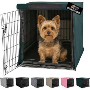 imageGORILLA GRIP Dog Crate Covers Compatible with Amazon Basics Dog Crates All Sides Open Privacy Cover Fits 36quot Wire Kennel Breathable Mesh Windows Light Reducing Puppy Training Cage Topper BlackHunter Green