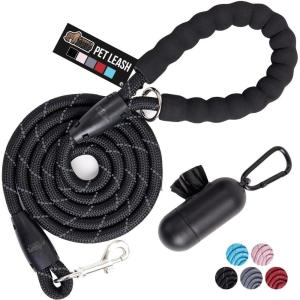 imageGORILLA GRIP Dog Leash Heavy Duty Reflective Rope Leashes for Large Medium Small Breed Dogs Puppy Training Essential for Walks Hikes Soft Handle Rotating Metal Clip Waste Bag Dispenser BlackBlack