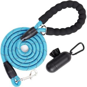 imageGORILLA GRIP Dog Leash Heavy Duty Reflective Rope Leashes for Large Medium Small Breed Dogs Puppy Training Essential for Walks Hikes Soft Handle Rotating Metal Clip Waste Bag Dispenser BlackBlue