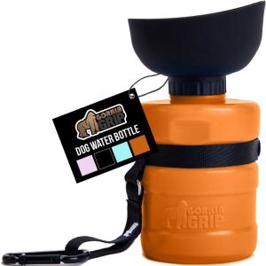 imageGORILLA GRIP Dog Water Bottle Portable Water Bowl Dispenser for Dogs 12 oz Leak Proof Pet Travel Squeeze Bottles Food Grade Silicone to Go Puppy Essentials Hiking Camping Trip Accessories BlackOrange