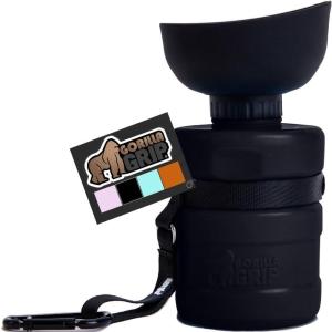 imageGORILLA GRIP Dog Water Bottle Portable Water Bowl Dispenser for Dogs 16 oz Leak Proof Pet Travel Squeeze Bottles Food Grade Silicone to Go Puppy Essentials Hiking Camping Trip Accessories Onyx