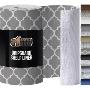 imageGORILLA GRIP DripGuard Drawer and Shelf Liner for Cabinet Slip Resistant Non Adhesive Protection for Kitchen BPA Free Smooth Surface Plastic Liners for Cabinets Bathroom Drawers 12x120 Inch WhiteWhiteGray
