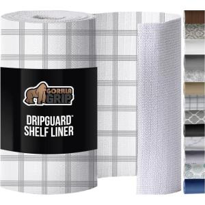 imageGORILLA GRIP DripGuard Drawer and Shelf Liner for Cabinet Slip Resistant Non Adhesive Protection for Kitchen BPA Free Smooth Surface Plastic Liners for Cabinets Bathroom Drawers 12x120 Inch WhiteStripe GrayWhite