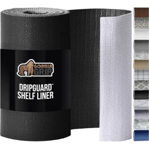 imageGORILLA GRIP DripGuard Drawer and Shelf Liner for Cabinet Slip Resistant Non Adhesive Protection for Kitchen BPA Free Smooth Surface Plastic Liners for Cabinets Bathroom Drawers 12x120 Inch WhiteBlack