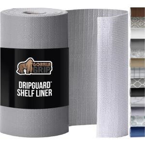 imageGORILLA GRIP DripGuard Drawer and Shelf Liner for Cabinet Slip Resistant Non Adhesive Protection for Kitchen BPA Free Smooth Surface Plastic Liners for Cabinets Bathroom Drawers 12x120 Inch WhiteGray