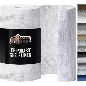 imageGORILLA GRIP DripGuard Drawer and Shelf Liner for Cabinet Slip Resistant Non Adhesive Protection for Kitchen BPA Free Smooth Surface Plastic Liners for Cabinets Bathroom Drawers 12x120 Inch WhiteMarble