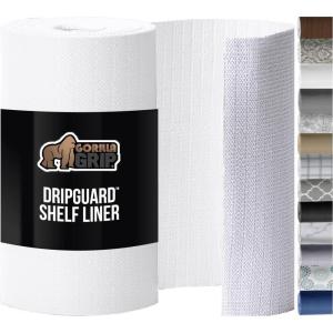 imageGORILLA GRIP DripGuard Drawer and Shelf Liner for Cabinet Slip Resistant Non Adhesive Protection for Kitchen BPA Free Smooth Surface Plastic Liners for Cabinets Bathroom Drawers 12x120 Inch WhiteWhite