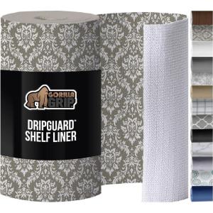 imageGORILLA GRIP DripGuard Drawer and Shelf Liner for Cabinet Slip Resistant Non Adhesive Protection for Kitchen BPA Free Smooth Surface Plastic Liners for Cabinets Bathroom Drawers 12x120 Inch WhiteBeigeCream