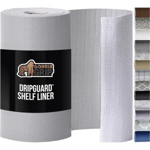 imageGORILLA GRIP DripGuard Drawer and Shelf Liner for Cabinet Slip Resistant Non Adhesive Protection for Kitchen BPA Free Smooth Surface Plastic Liners for Cabinets Bathroom Drawers 12x120 Inch WhiteLight Gray