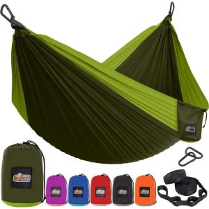 imageGORILLA GRIP Durable Portable Camping Hammock Holds 400lbs with Heavy Duty Tree Straps Comfortable Travel Swing Camp Hammocks Easy to Use and Install Outdoor Essentials Black 9x45 FTDark GreenLight Green