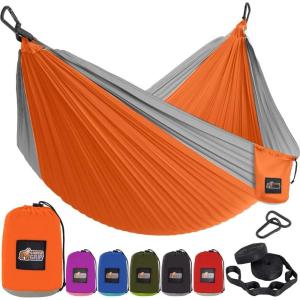 imageGORILLA GRIP Durable Portable Camping Hammock Holds 400lbs with Heavy Duty Tree Straps Comfortable Travel Swing Camp Hammocks Easy to Use and Install Outdoor Essentials Black 9x45 FTOrangeGrey