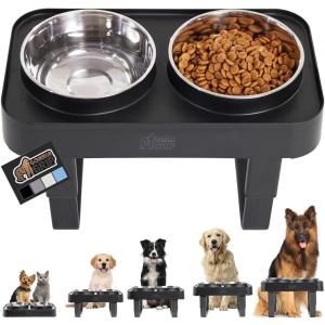 imageGORILLA GRIP Elevated Dog Bowls Stand 6 Cup Stainless Steel Food Bowl Set of 2 5 Height Adjustable Raised Feeding Station for Small Breed Puppy Dogs and Cats Medium Large Sized Pets Feeder BlackBlack