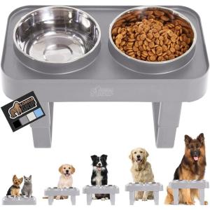 imageGORILLA GRIP Elevated Dog Bowls Stand 6 Cup Stainless Steel Food Bowl Set of 2 5 Height Adjustable Raised Feeding Station for Small Breed Puppy Dogs and Cats Medium Large Sized Pets Feeder BlackGray