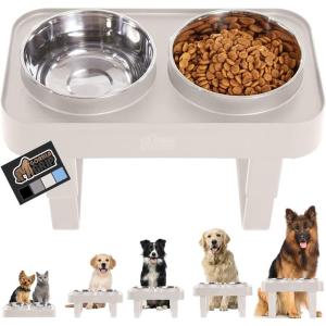 imageGORILLA GRIP Elevated Dog Bowls Stand 6 Cup Stainless Steel Food Bowl Set of 2 5 Height Adjustable Raised Feeding Station for Small Breed Puppy Dogs and Cats Medium Large Sized Pets Feeder BlackBeige