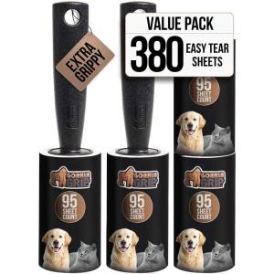 imageGORILLA GRIP Extra Grippy Lint Rollers 380 Large Easy Tear Sheets 2 Comfort Handles  4 Refillable Rolls Included Pet Hair Remover Brush Clothes Furniture Dog Cat Animal Friendly Reusable Roller2 Rollers  2 Refills