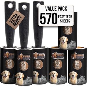 imageGORILLA GRIP Extra Grippy Lint Rollers 380 Large Easy Tear Sheets 2 Comfort Handles  4 Refillable Rolls Included Pet Hair Remover Brush Clothes Furniture Dog Cat Animal Friendly Reusable Roller3 Rollers  3 Refills