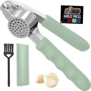 imageGORILLA GRIP Garlic Press and Peel Set Heavy Duty Mincer Tool Easily Mince and Crush Garlics Ginger Nuts Seeds Large Ergonomic Handle Peeler Included for Peeling Cloves Kitchen Gadgets BlackMint
