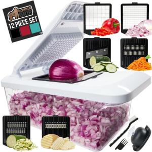 imageGORILLA GRIP Heavy Duty 12in1 Vegetable Chopper 6 Blades Food Choppers with Container Cucumber Mandoline Slicer Dice Onions Slice Veggies Chop Salad Home Essential Kitchen Gadgets Tool Black