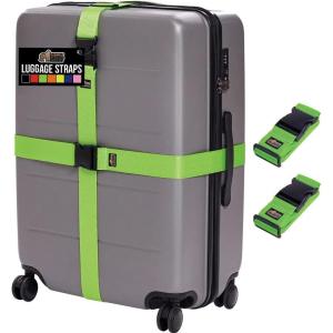 imageGORILLA GRIP Heavy Duty Adjustable Luggage Straps for Suitcases Easy to Identify Travel Belt Connector Holds Suitcase Together Extends Life of Bag Strap Connects Two Bags Accessories 2 Pack RedGreen