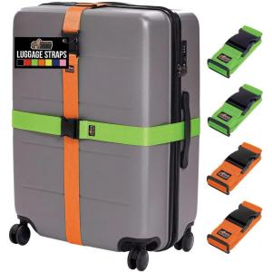 imageGORILLA GRIP Heavy Duty Adjustable Luggage Straps for Suitcases Easy to Identify Travel Belt Connector Holds Suitcase Together Extends Life of Bag Strap Connects Two Bags Accessories 2 Pack RedGreenOrange