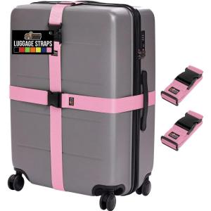 imageGORILLA GRIP Heavy Duty Adjustable Luggage Straps for Suitcases Easy to Identify Travel Belt Connector Holds Suitcase Together Extends Life of Bag Strap Connects Two Bags Accessories 2 Pack RedPink