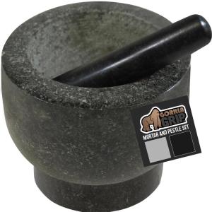 imageGORILLA GRIP Heavy Duty Mortar and Pestle Set with Slip Resistant Base 2 Cup 100 Granite Stone Molcajete Guacamole Bowl Grind Seeds Spices Crush Garlic Kitchen Muddler for Fresh Herbs GrayPolished Black