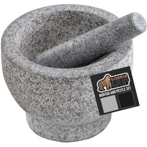 imageGORILLA GRIP Heavy Duty Mortar and Pestle Set with Slip Resistant Base 2 Cup 100 Granite Stone Molcajete Guacamole Bowl Grind Seeds Spices Crush Garlic Kitchen Muddler for Fresh Herbs GrayUnpolished Gray